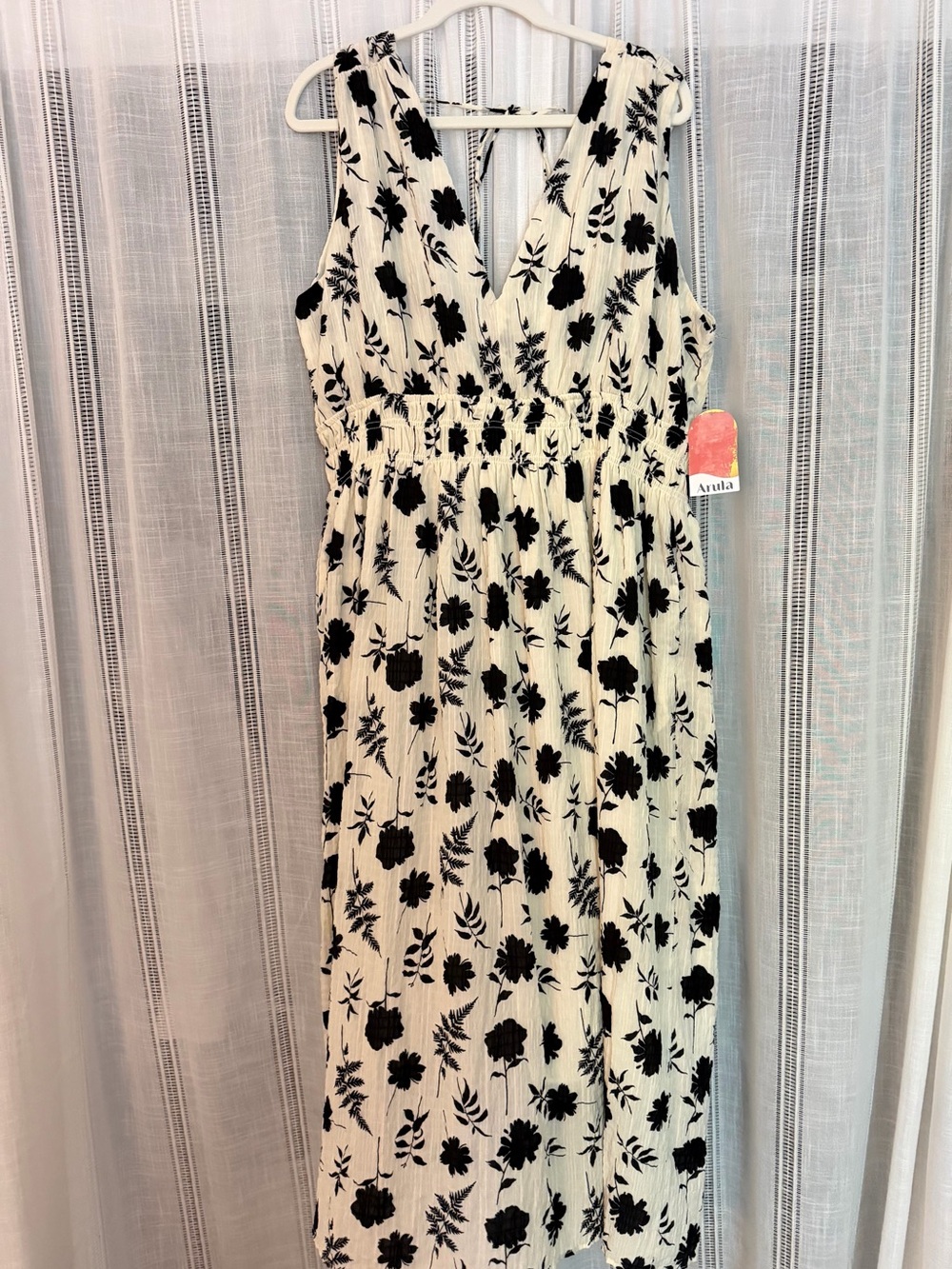 ARULA Cream Maxi Dress with Black Floral Print
